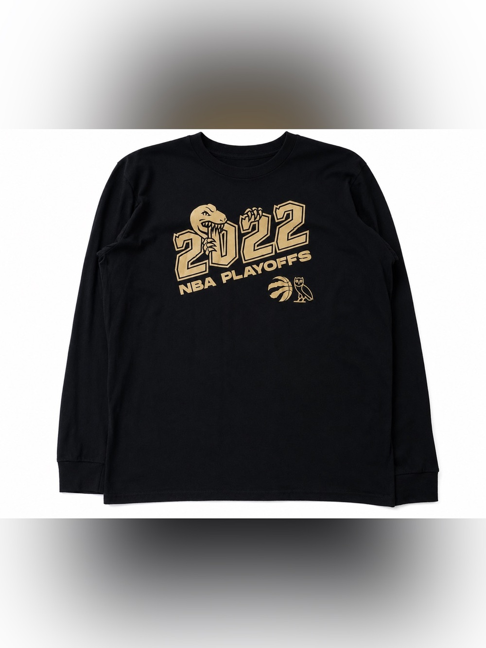Drake OVO Toronto Raptors 2022 NBA Playoffs Black & Gold Long Sleeve Shirt